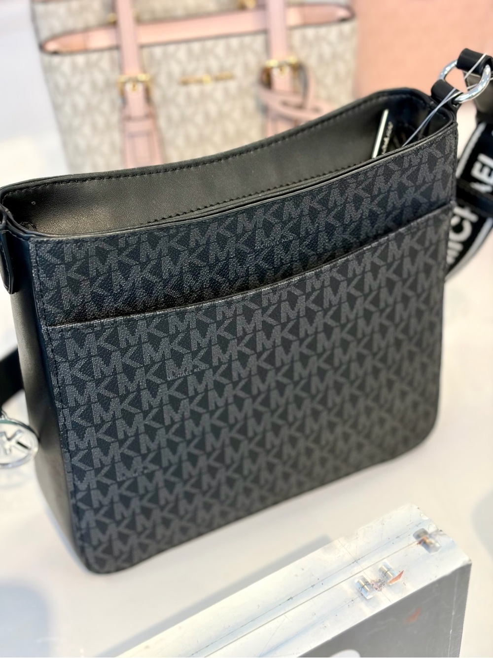 Michael Kors Jet Set Travel Small Black MK Signature Crossbody - Picture 7 of 10